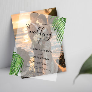 Invitations En Vélin Aquarelle tropicale Palm Feuilles Mariage élégant