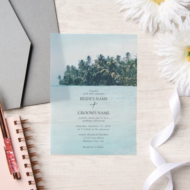 Invitations En Vélin Aquarelle tropicale Palms & Mariage de plage (Mariage)