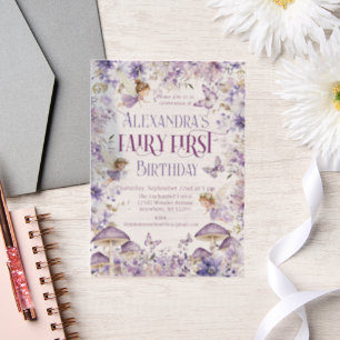 Invitations En Vélin Aquarelle violette Fée Florale Premier anniversair