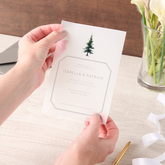 Invitations En Vélin Arbre Vert Minimaliste Élégant (Ordinateur de poche)