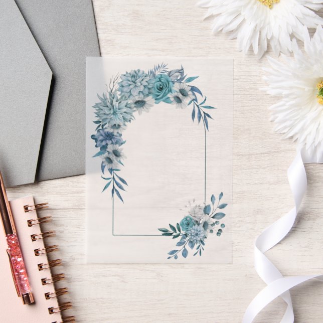 Invitations En Vélin Arche avec fleurs bleues turquoises et mariage feu (Mariage)
