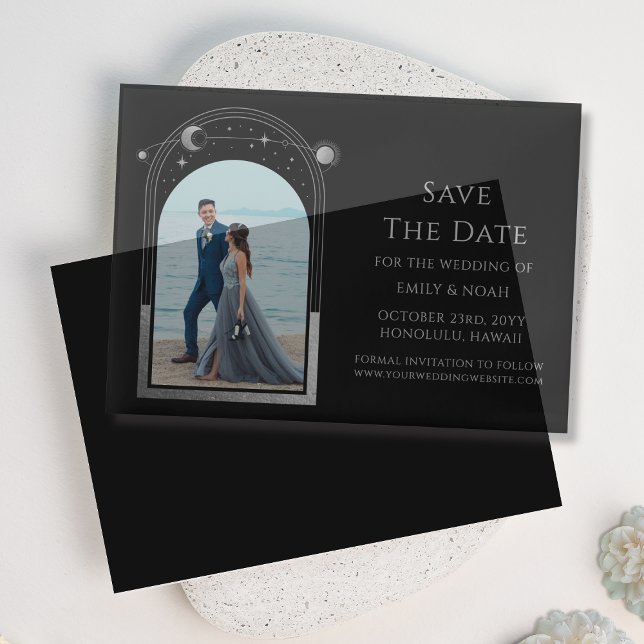 Invitations En Vélin Argent Noir Céleste Mariage Photo Enregistrer La D (Créateur téléchargé)