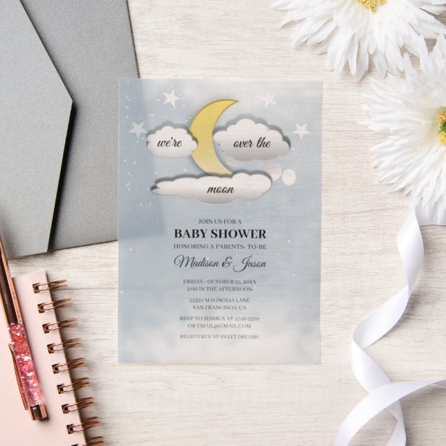 Invitations En Vélin Au-dessus du Baby shower des nuages et des étoiles (Mariage)