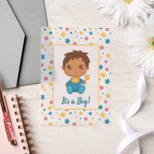 Invitations En Vélin Baby Boy Blue Jumpsuit Dark Insert