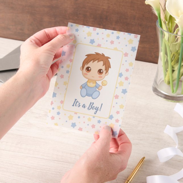 Invitations En Vélin Baby Boy Blue Jumpsuit Insertion (Ordinateur de poche)