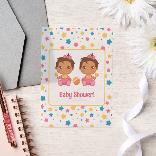 Invitations En Vélin Baby shower Girl Twins étoiles Dark Insert (Mariage)