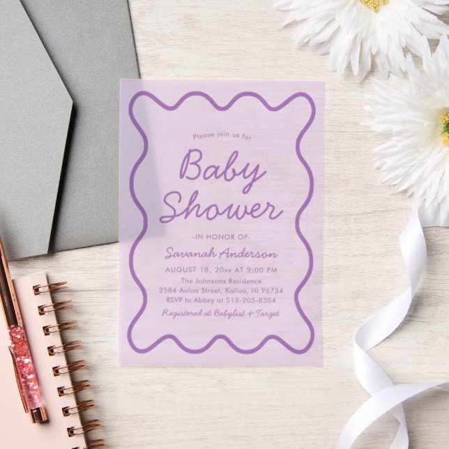 Invitations En Vélin Baby shower moderne ondulé Gras rétro violet dans (Mariage)