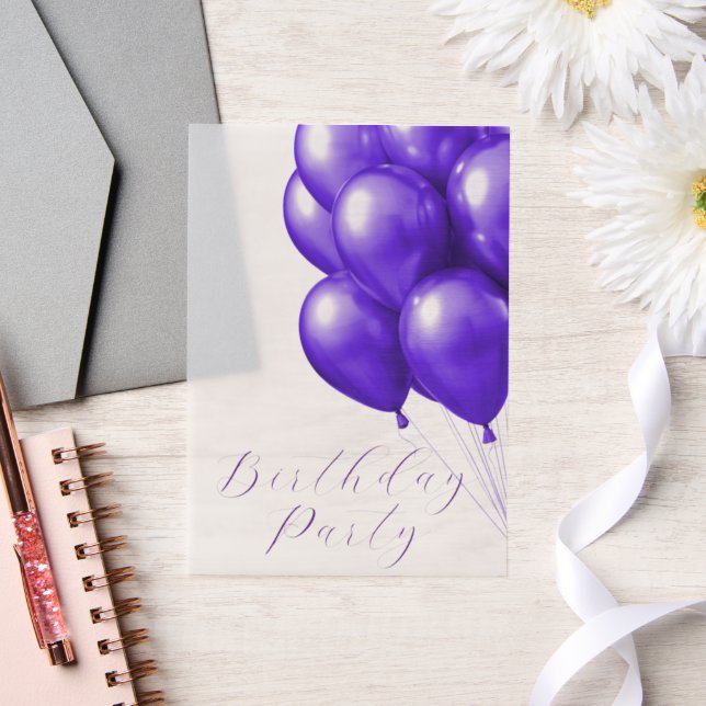 Invitations En Vélin Ballons violets de fête d'anniversaire (Mariage)