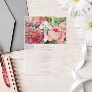 Invitations En Vélin Baptême Baptême Baptême Fille Roses Rose