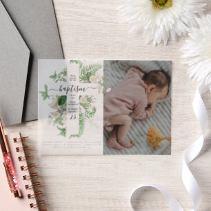 Invitations En Vélin Baptême Christening Cross Green Photo personnalisé