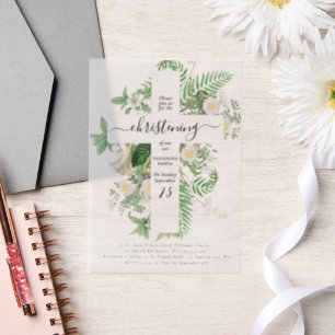 Invitations En Vélin Baptême grec orthodoxe Christening Cross Green