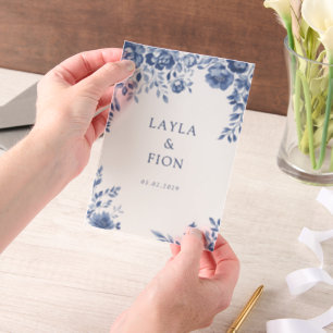 Invitations En Vélin Beau cadre Floral Bleu