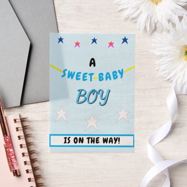 Invitations En Vélin Bébé bleu doux garçon Baby shower étoiles (Mariage)