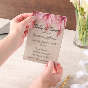 Invitations En Vélin Bébé en Fleur Baby shower de fleurs de lin rose