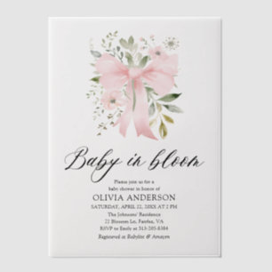 Invitations En Vélin Bébé rose en fleur Baby shower floral fille