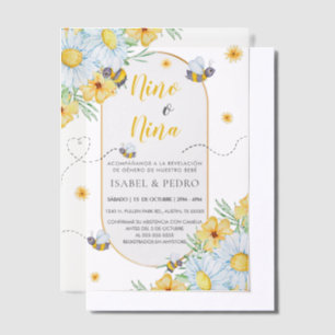 Invitations En Vélin Bees & Fleurs blanches Révélation de genre espagno