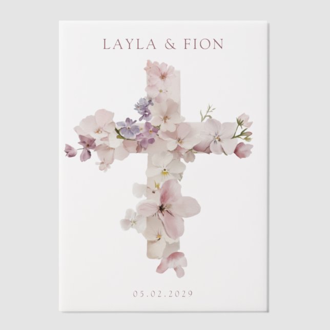 Invitations En Vélin Belle Watercolor Flower Cross (Recto)