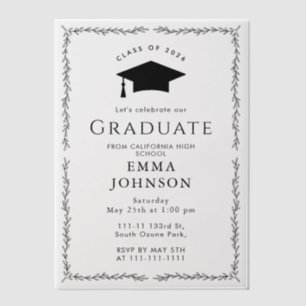 Invitations En Vélin Black and White Minimalist chic Graduation Party