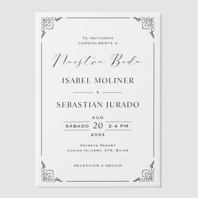 Invitations En Vélin Black Frame Motif Nuestra Boda Mariage espagnol (Recto)