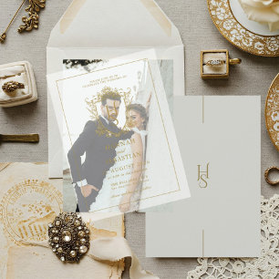 Invitations En Vélin Blanc et Or Vieille Fortune Blason Vintage Mariage