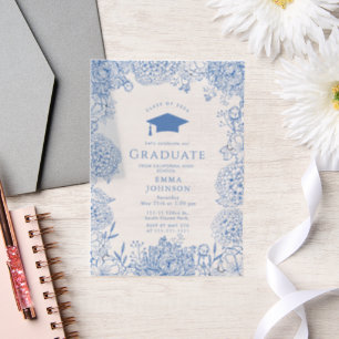 Invitations En Vélin Bleu Blanc Floral Graduation Party