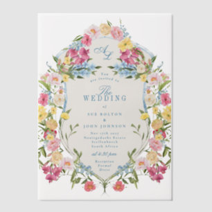Invitations En Vélin Bleu de France Floral Monogramme Armoiries Vintage