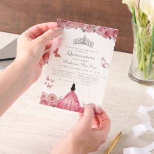 Invitations En Vélin Bleu Royal Floral Butterfly Quinceanera