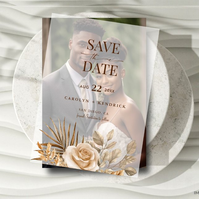 Invitations En Vélin Boho Neutre Floral Élégant Mariage Enregistrer La  (Créateur téléchargé)