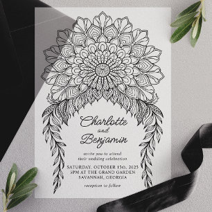 Invitations En Vélin Boho noir Mandala Mariage de vigne feuillus