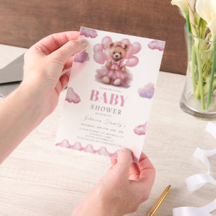 Invitations En Vélin Boho ours bébé fille rose Baby-shower
