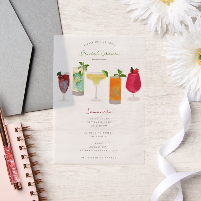Invitations En Vélin Boissons de fête de cocktails à l'aquarelle Enterr (Mariage)