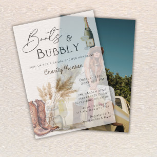 Invitations En Vélin Boots et Bubbly Bohème Fête de Mariage avec Herbe