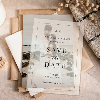 Invitations En Vélin Bordure de photo élégante moderne Mariage Sauvegar