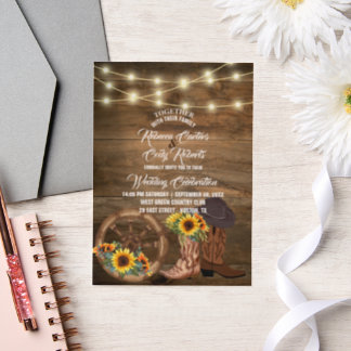 Invitations En Vélin Bottes rustiques Cowboy Sunflower Western Mariage