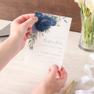 Invitations En Vélin Bouquet de fleurs bleues Nuestra Boda Mariage espa