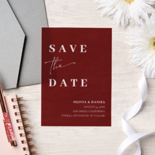 Invitations En Vélin Bourgogne minimaliste élégant Enregistrer la date