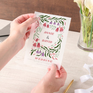 Invitations En Vélin Branches et fleurs colorées rétro boho et mariage