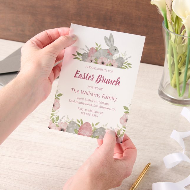 Invitations En Vélin brunch à fleurs rose pâque (Ordinateur de poche)