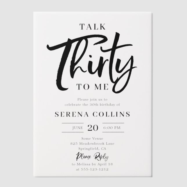 Invitations En Vélin Brush Calligraphy 30 Anniversaire Funny Talk Trent (Recto)