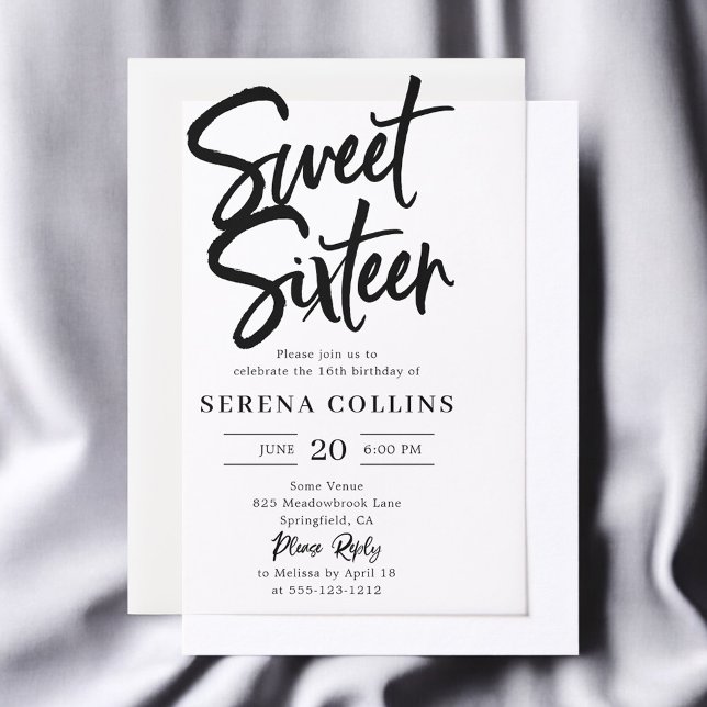 Invitations En Vélin Brush Calligraphy Sweet 16 (Créateur téléchargé)