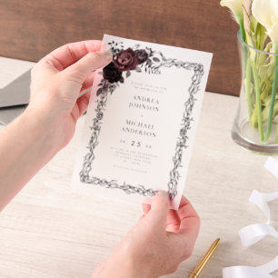 Invitations En Vélin Cadre floral gothique Mariage Halloween sombre