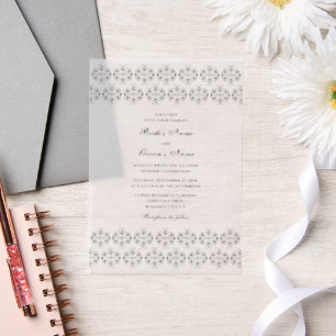 Invitations En Vélin Calligraphie noir et blanc Vintage Mariage damassé