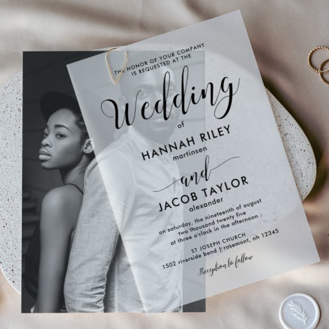 Invitations En Vélin Calligraphie noire élégante Mariage élégant (Créateur téléchargé)