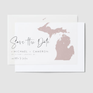 Invitations En Vélin Carte du Michigan rose vif Minimaliste Enregistrer