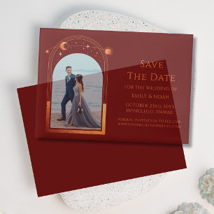 Invitations En Vélin Céleste Rouge Orange Photo Mariage Enregistrer La