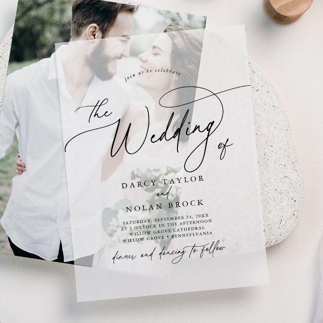 Invitations En Vélin Charme élégant Noir Simple Boho Mariage moderne (Elegant Charm Black Simple Boho Modern Wedding Vellum Invitations)