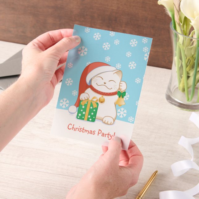 Invitations En Vélin Chat de Noël blanc dans une insertion de fête au c (Ordinateur de poche)