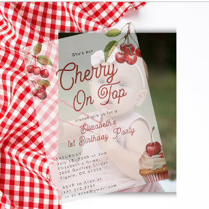 Invitations En Vélin Cherry été en haut 1er Anniversaire superposition