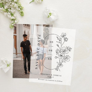 Invitations En Vélin Chic Black & White Blossoms Mariage Enregistrer la