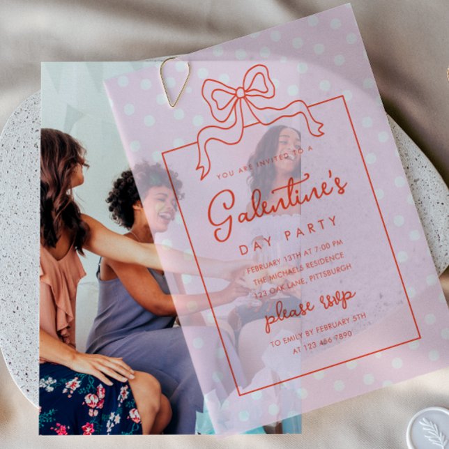 Invitations En Vélin Chic Bow Polka Dot Fête de la Saint-Galentin (Créateur téléchargé)
